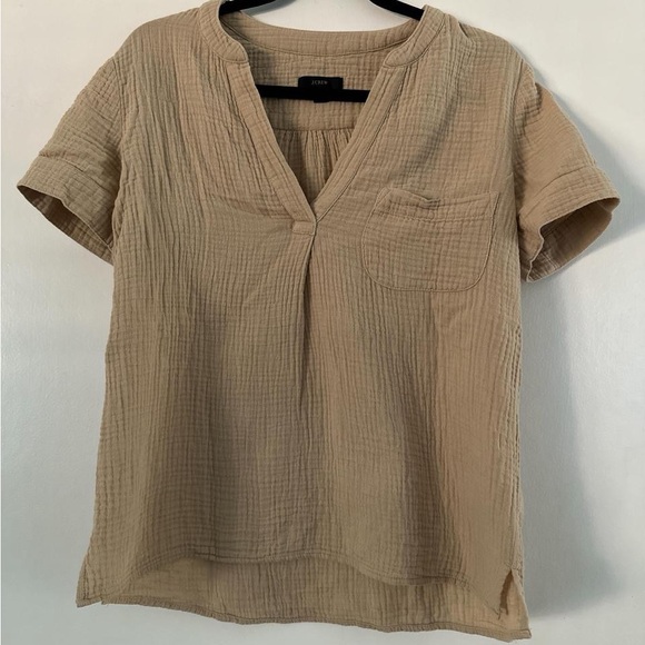 J. Crew Tops - J. Crew Tan Gauze Short Sleeve Tunic Top